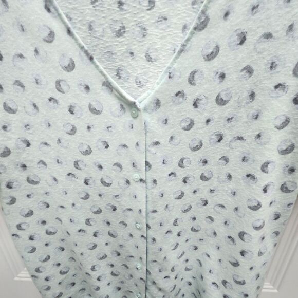 Loft Button Up Shirt Top Womens Medium Light Blue Dots Lace On Shoulder V-Neck - Picture 7 of 11